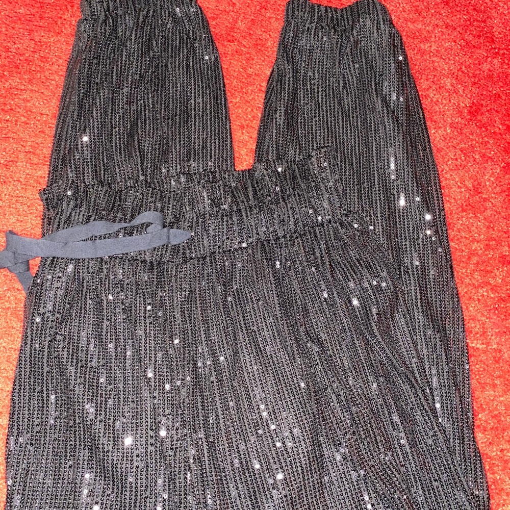 Sequined Drawstring / Elastic Ankled Pants - image 2